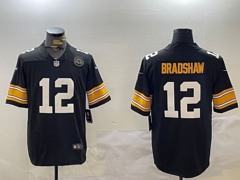 Men Pittsburgh Steelers #12 Bradshaw Black 2024 Nike Limited NFL Jersey style 2